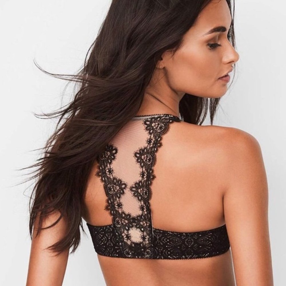 Victoria's Secret Dream Angels Lightly Lined Lace‎ Nude Black Racerback Demi Bra